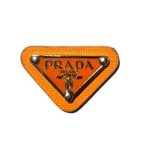 Prada Triangle Patch Designer Metal Charm Vintage Logo Replacement Orange